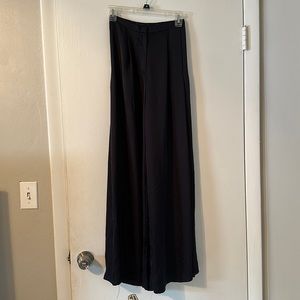 Wide leg dark blue satin pants
